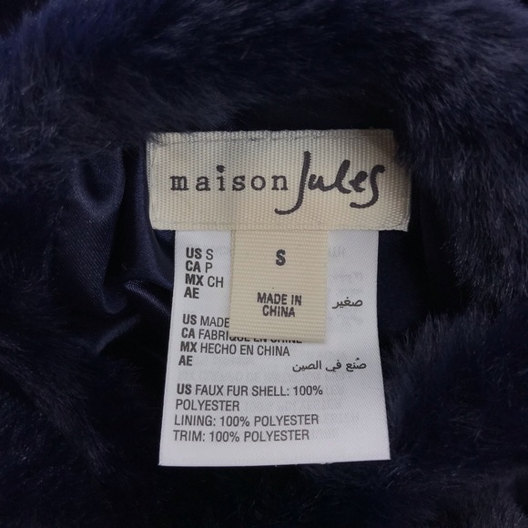 Maison Jules Navy Blue Reversible Faux Fur Long Sleeve Jacket Coat - Picture 13 of 16